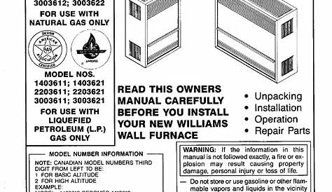 Williams 2203622 Wall Furnace Owner's Manual