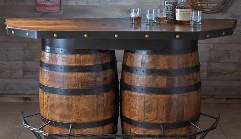 13. TURN AN OLD BARREL INTO A MINI HOME BAR Wine Barrel Bar Table