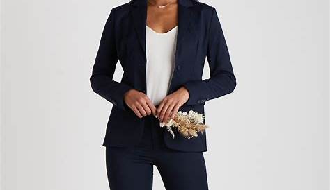 2019 Formal Elegant Women's Navy Blue Blazer Women Pant Suits Jacket