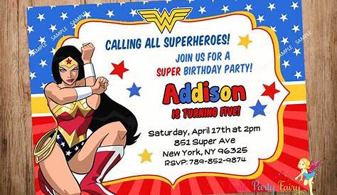 Wonder Woman Superhero Personalized Birthday Invitation 2 Sided