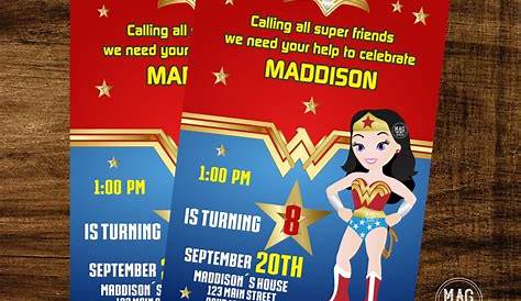 Wonder Woman Birthday Party Invitations | Kids Birthday