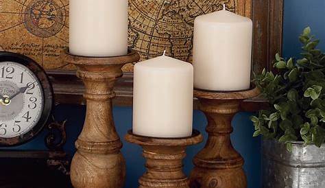 Wood Candle Holders Stands Holder Set Of 3 Brown