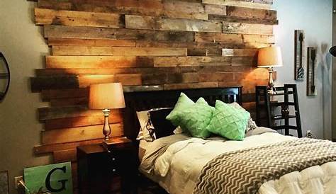 PBW Tobacco Barn Grey Wood Wall Master Bedroom Rustic bedroom