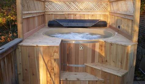 Wooden Hot Tub Surrounds Custom Spa Two Tier Enclosed Steps End Hdpe
