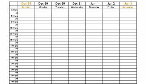 Blank Work Week Calendar Template