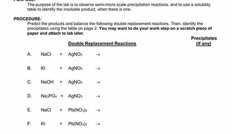 Worksheet #5 Double Replacement Reactions