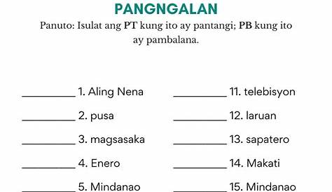 Uring Pangngalan Ayon Sa Tungkulin Worksheet For Grade 5 - sumailalim