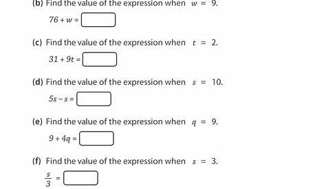 Worksheets On Evaluating Algebraic Expressions