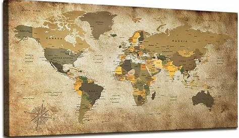 Modern Wall Art Single Pieces Colorful World Map Abstract Painting