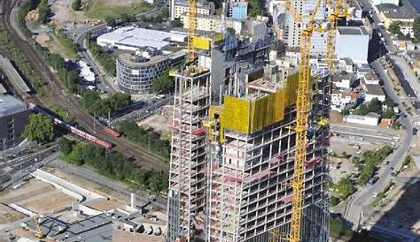 Luftbild Frankfurt am Main - Baustelle Hochhaus- Neubau der Doppeltürme