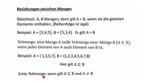 Mengen: Beziehungen zwischen Mengen (Gleichheit und Teilmengenbeziehung