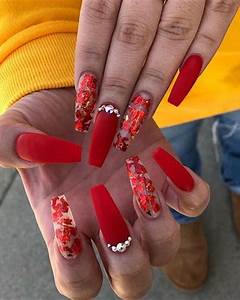 Red Coffin Acrylic Nails