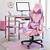 pink gaming desk and chair