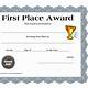 1st Place Certificate Printable