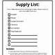 Daycare Supply List Template