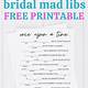 Free Printable Bridal Shower Mad Libs