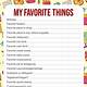 Free Printable My Favorite Things Worksheet