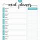Grocery List Meal Plan Template