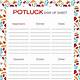 Potluck Sign Up Sheet Template