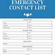 Printable Emergency Phone Numbers List Template