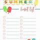 Printable Summer Bucket List Template