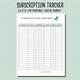 Subscription Tracker Template Free