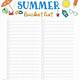 Summer Bucket List Template Free