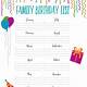 Template Birthday List