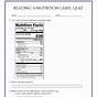 Nutrition Label Worksheets Answers
