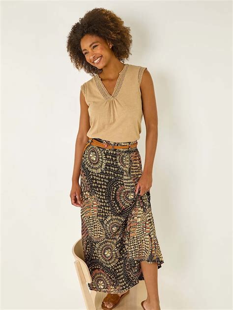 Buy Roman Black Abstract Print Belted A-Line Skirt from Next India