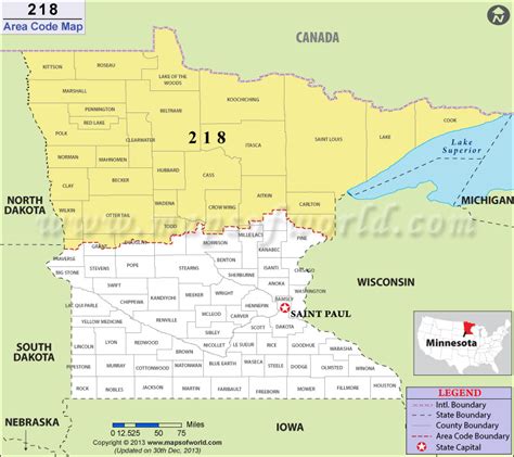 Map-style illustration concept showing area code 218 covering northern Minnesota communities.