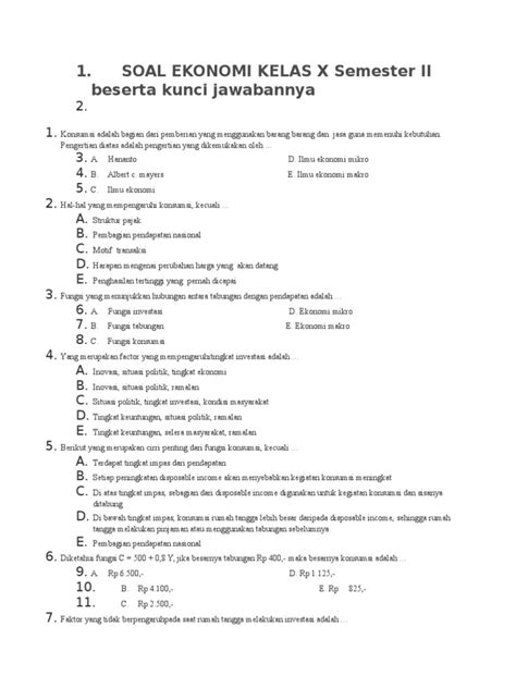 Soal Ujian Ekonomi Kelas 8