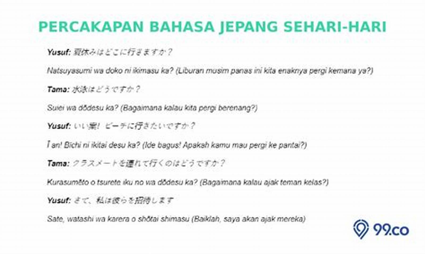 Contoh percakapan sehari-hari dalam bahasa Jepang