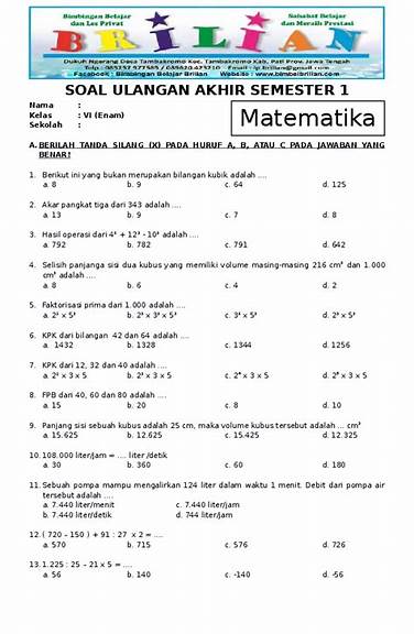 Soal Matematika Kelas 6 Semester 1 Bab 2