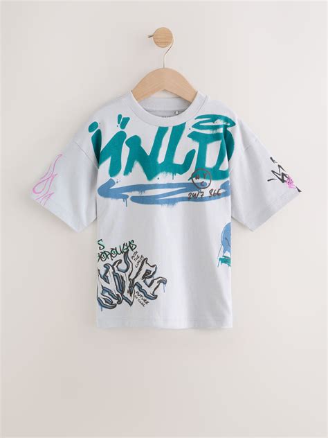 Buy Grey Graffiti Relaxed Fit Short Sleeve Graphic T-Shirt (3-16yrs ...