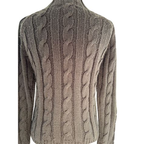 W's cotton brown cable mock turtle pullover classic SM soft | eBay
