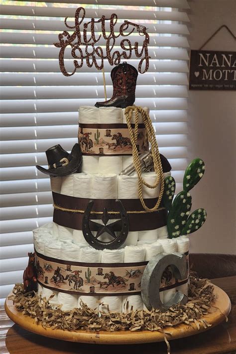 Cowboy Themed Diaper Cake For Baby Shower