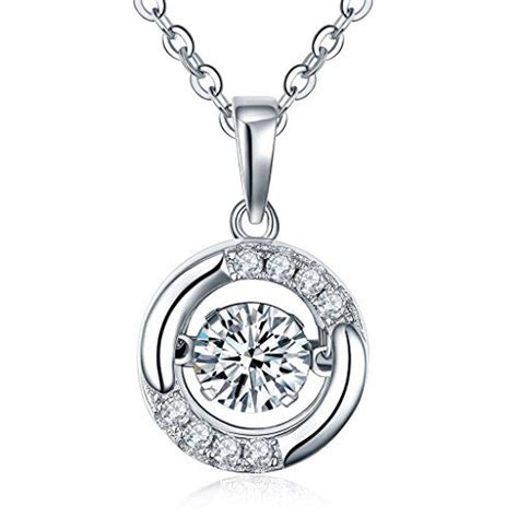 Yl Halo Necklace Sterling Silver Dancing Diamond Solitaire Pendant