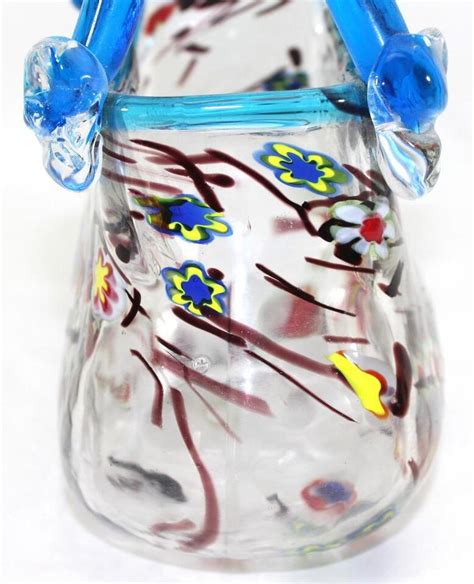 Vintage Murano Style Blue Art Glass Purse Bag Hand Blown Vase Ebay