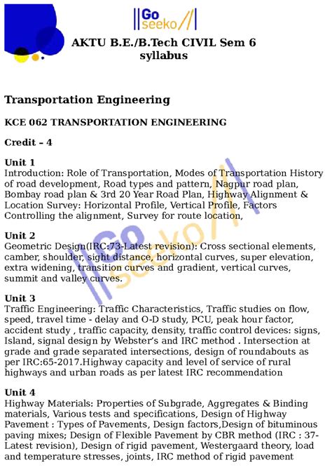 AKTU CIVIL Sem 6 Syllabus: Transportation Engineering & Foundation ...