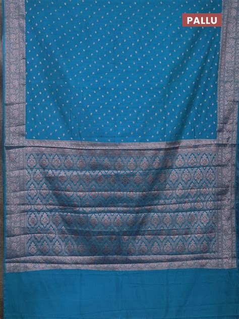 Semi chiniya saree cs blue with woven buttas and woven border ...