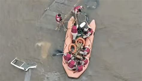 Tipper truck plunges into Krishna River after crashing into car on ...