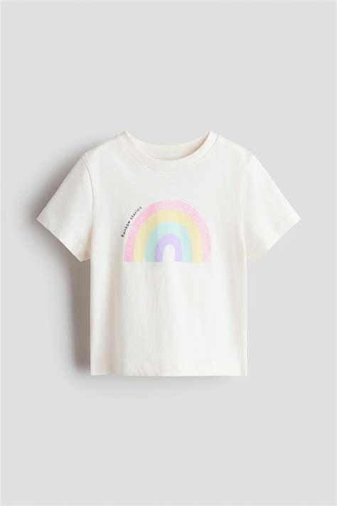 Printed T-shirt - Cream/Rainbow - Kids | H&M IN