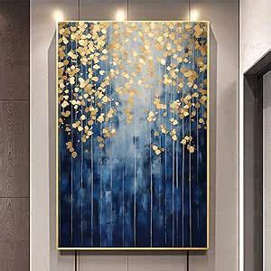 Blue And Gold Abstract Canvas Wall Art Modern Abstract Painting Dark