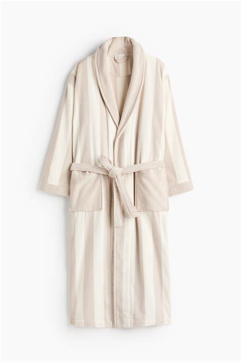Women's Beige/Striped Cotton terry dressing gown | H&M IN