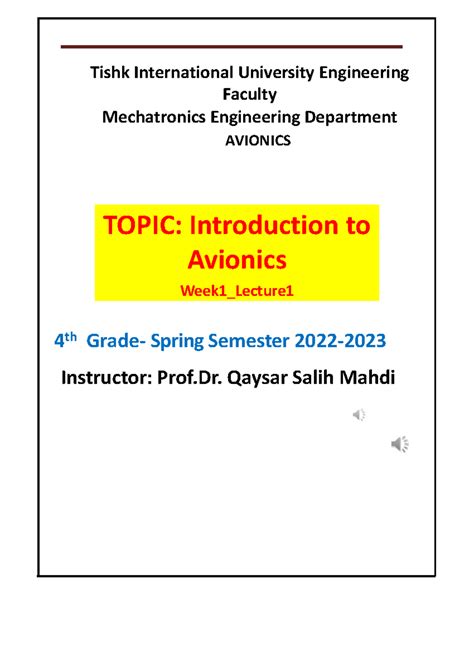 AVIONICS 101: Introduction to Avionics - Week 1 Lecture Notes - Studocu