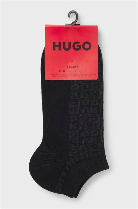 HUGO - Two-pack of ankle-length socks with logo intarsia - White / Black