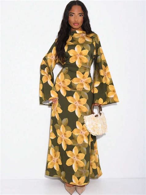 2026 European & Middle Eastern Women's Autumn Floral Dress, Square Neck ...