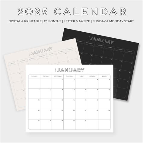 Calendar Printable Monthly Calendar January Calendar Printable Minimalist Calendar