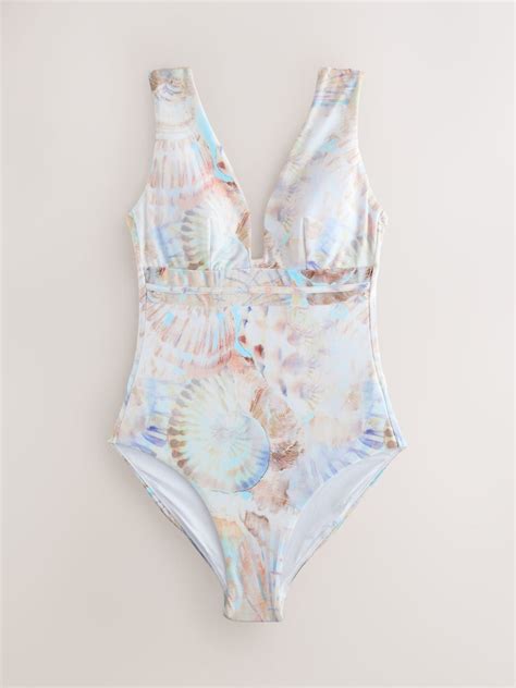 Buy Pastel Blue Shell Plunge Shaping Tummy Control Swimsuit from Next India